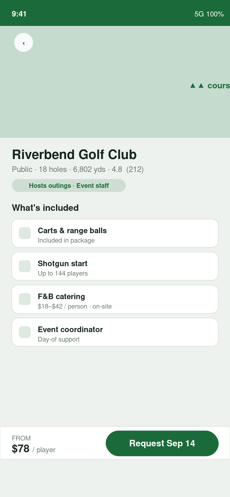 Course detail and booking request