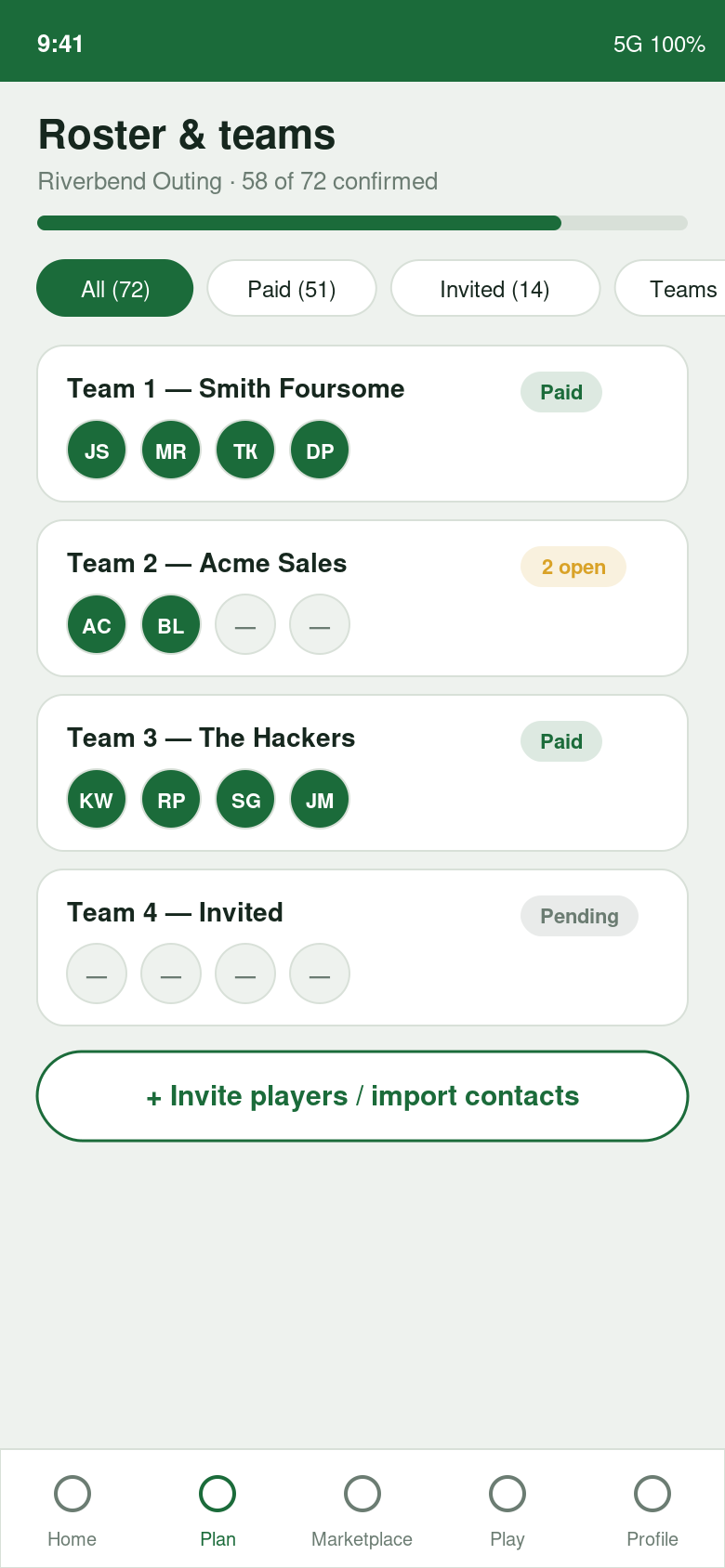 Roster and teams