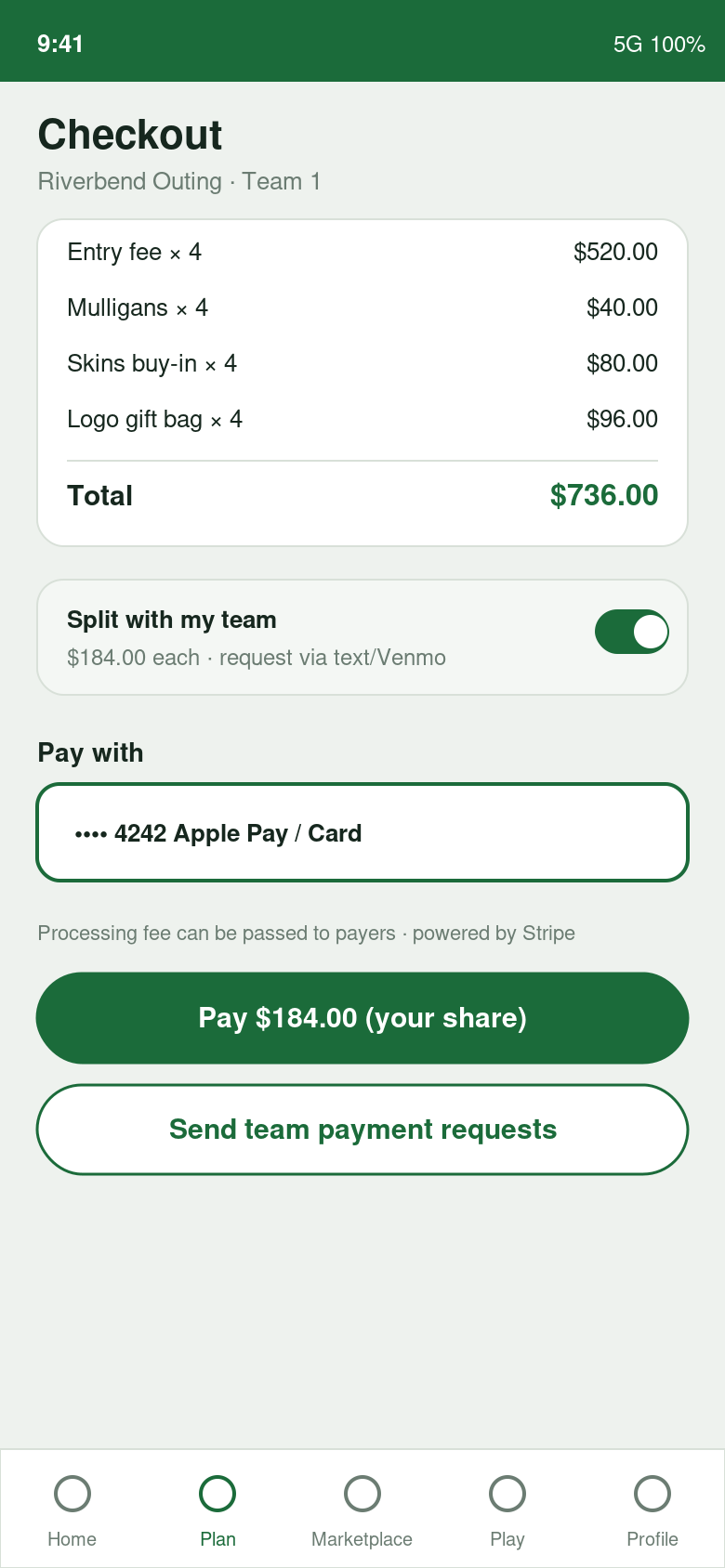 Payments, checkout and split