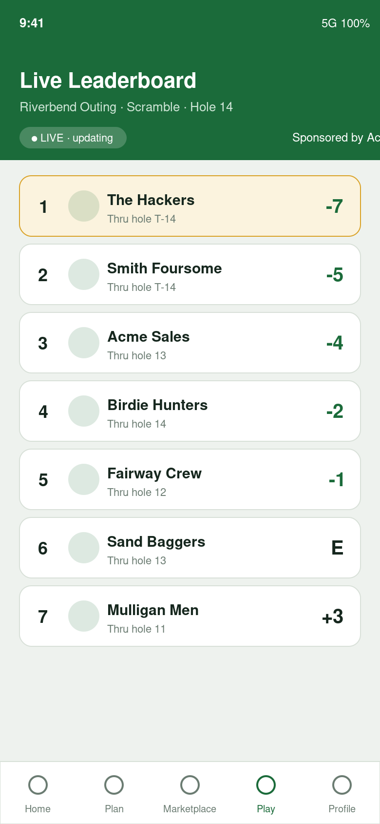 Live scoring leaderboard