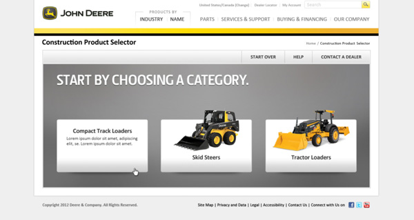 John Deere Construction selector