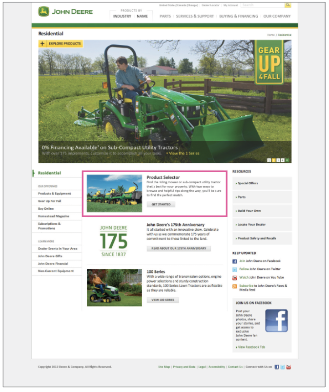 Product selector entry point